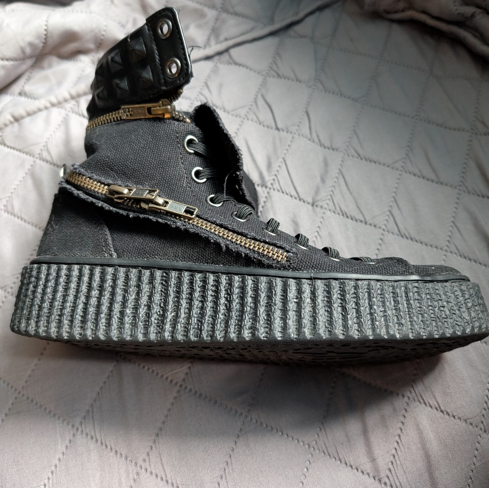 Demonia Black Canvas High-Top Sneakers - Picture 2 of 7